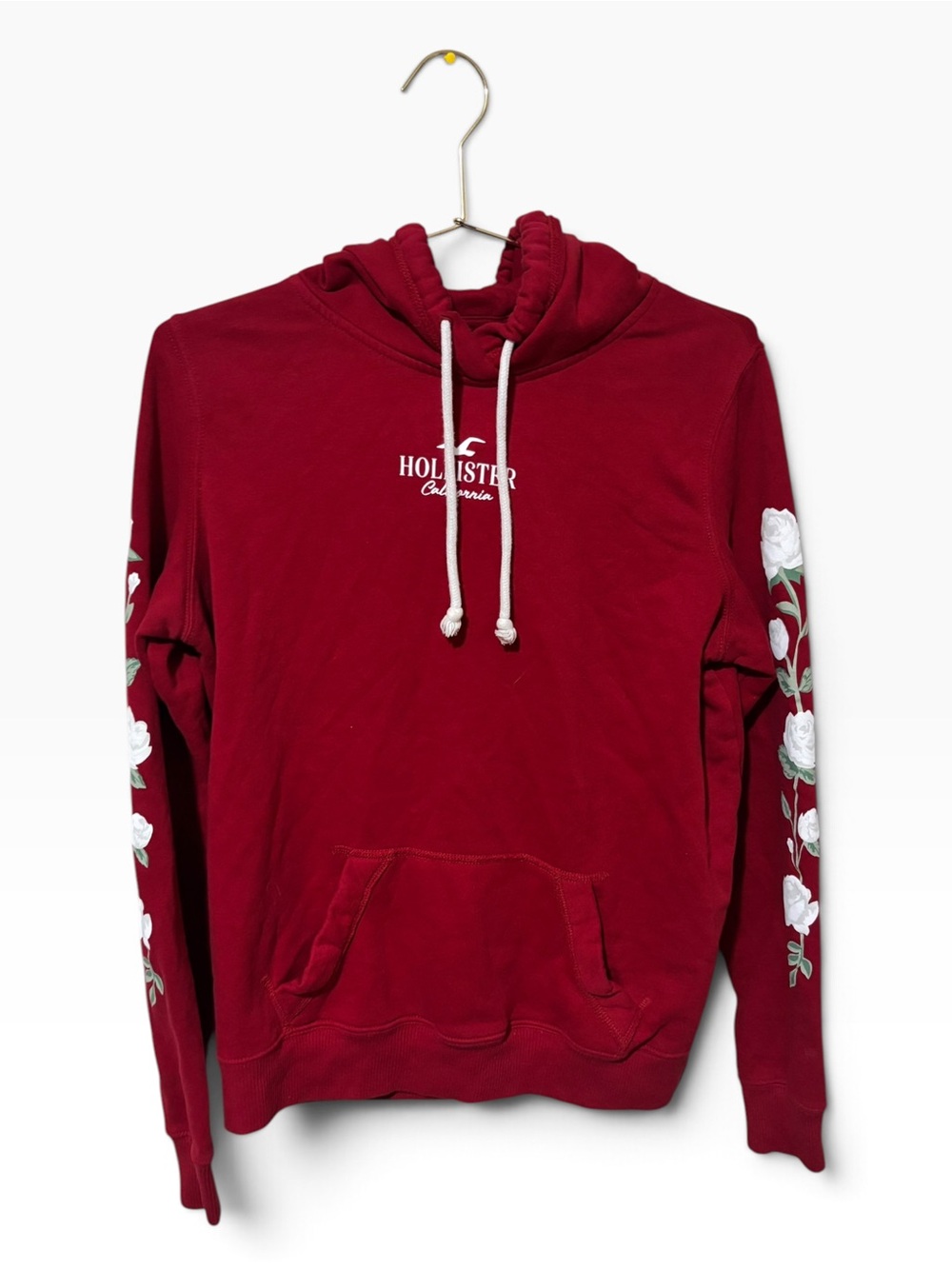 Hollister Red Hoodie White Roses Size